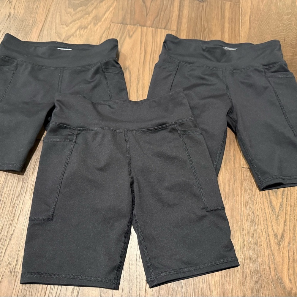 Lot of 3 Athletic Works Girls Black Biker Shorts with Pockets - Size M (7-8)